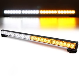 FOXCID 24 LED Emergency Hazard Warning Strobe Flashing Light Bar Wireless Battery W/Magnetic Base and Rechargeable Plug for Beacon Rooftop Safety Vehicles Tow Trucks Tractor Snowplow, White Amber