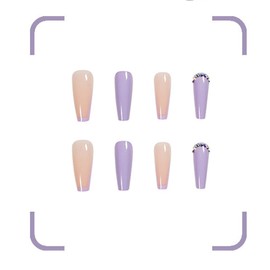 SINLOV 24pcs Coffin Fake Nails Glitter Bling Press on False Nails Crystal Long Ballerina Artificial Finger Nails False Nails Art Tips (A Purple)…