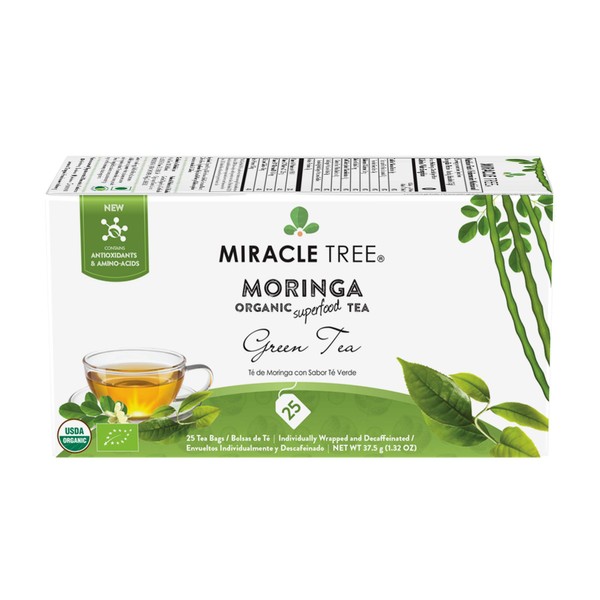 Miracle Tree - Organic Moringa Superfood Tea, 25 Individually Sealed Tea Bags, Green Tea