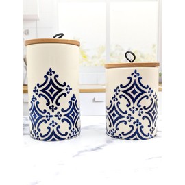 Generic Set of 2 Portuguese Pottery Ceramic Kitchen Canisters Made in Portugal - Tradition, Blue