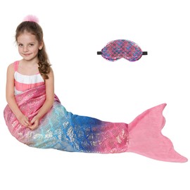 Catalonia Classy Mermaid Tail Blanket, Soft Warm Plush Fleece Sleeping Bag Snuggle Blanket for Teens 155 x 48 cm (61" x 19") Shiny Rainbow Ombre, Fish Scale Pattern
