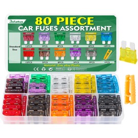 Pack of 80 Standard Car Fuses, Bolatus Car Fuses Set, Mixed 2A, 3A, 5A, 7.5A, 10A, 15A, 20A, 25A, 30A, 35A, 40A Blade Fuses with Fuse Puller for Car, Truck, Motorhome, Green