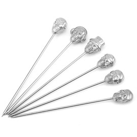 BSTMOME 6 Pack Skull Cocktail Picks Martini Picks Reusable Olive Picks Garnish Skewer Fruit Toothpicks Fruit Forks