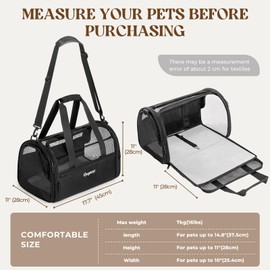 BurgeonNest Side-Expandable Pet Travel Carrier by Airplane Approved Dog Carrier for Small Dogs and Cats, Lightweight Soft-Sided Puppy Carrier, 17.7x11x11 Inchs Up to 16lbs, Black