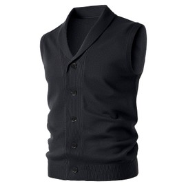 Sungerdasa Men's Shawl Collar Sweater Vest Casual Sleeveless Knitted Button Cardigan Vest Knitwear Black