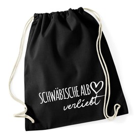 Huuraa Gym Bag Swabian Alb in Love Backpack Cotton 12 Litres with Name of Your Favourite Region Gift Idea for Friends and Family, black