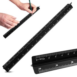 Dreikantmaßstab, 30cm Maßstabslineal Aluminium Maßstab Lineal für Architekten, Studenten, Zeichner und Ingenieure, Schwarz(1:100, 1:200, 1:250, 1:300, 1:400, 1:500)
