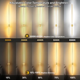 GOODATE Wall Sconces Set of Two with Remote, Stepless Colors 3000K-6500K & Stepless Dimming, Hardwire or Plug-in, 180° Rotate, LED Gold Plug in Wall Sconces with Timer & Night Light, 39.4 Inches