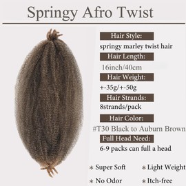 Afro Twist Braiding Hair 16 Inch 3 Packs Pre Separated Springy Afro Twist Hair Marley Hair for Faux Locs Crochet Hair Pre Fluffed Spring Twist Hair Extensions (T27, 24inch)