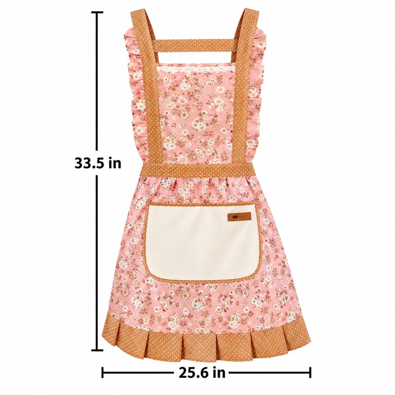 Retro Floral Canvas Apron for Kitchen Cooking – Ruffle Edge