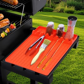 MOBGOSSA Griddle Tools Mat for Blackstone, Heat Resistant Spatula Mat with Drip Pad, BBQ Grill Tool Mat, Silicone Grill Pad, Blackstone Griddle Accessories for Kitchen, Cooking & Countertop (Orange）