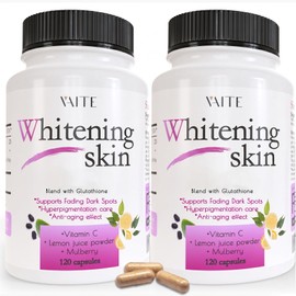 VAITE Pastillas blanqueadoras de glutatión - Elimina manchas oscuras y cicatrices de acné - 90000 mg - Pastillas veganas para blanquear la piel con...