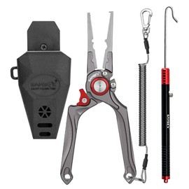 SAMSFX Fishing Pliers, Muti-Function Fly Fishing Tools, 8" Saltwater Resistant Gear Hook Remover Split Ring Tungsten Cutters, with Lanyard & Sheath (Red Fishing Pliers with Dehook)