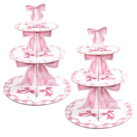 2 Pack Pink Bow Cupcake Stand Coquette Theme Birthday Party Decorations 3 Tier Pink Cupcake Holder Bow Party Supplies for Wedding Garden Birthday