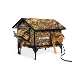 Heated Cat House for Outside,Extremely Weatherproof&Insulated in Winter,Elevated Outdoor Cat Shelter with Waterproof Eaves&Escape Door for Feral Stray Barn Cats(Leaves,M)