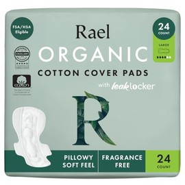 Rael almohadillas para orejas menstruales grandes de algodón orgánico certificadas – paquete de 2/24 en total, servilletas sanitarias ultra finas natu