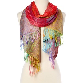 Goood Times Fashion Women's Silk Scarf Luxury Satin Shawl Wraps (Red)