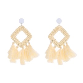 fdsmall Rattan Earrings Tassel Earrings Lightweight Geometric Woven Bohemian Earrings Statement Handmade Straw Wicker Braid Hoop Drop Dangle Earrings for Women Girls, Alloy Steel