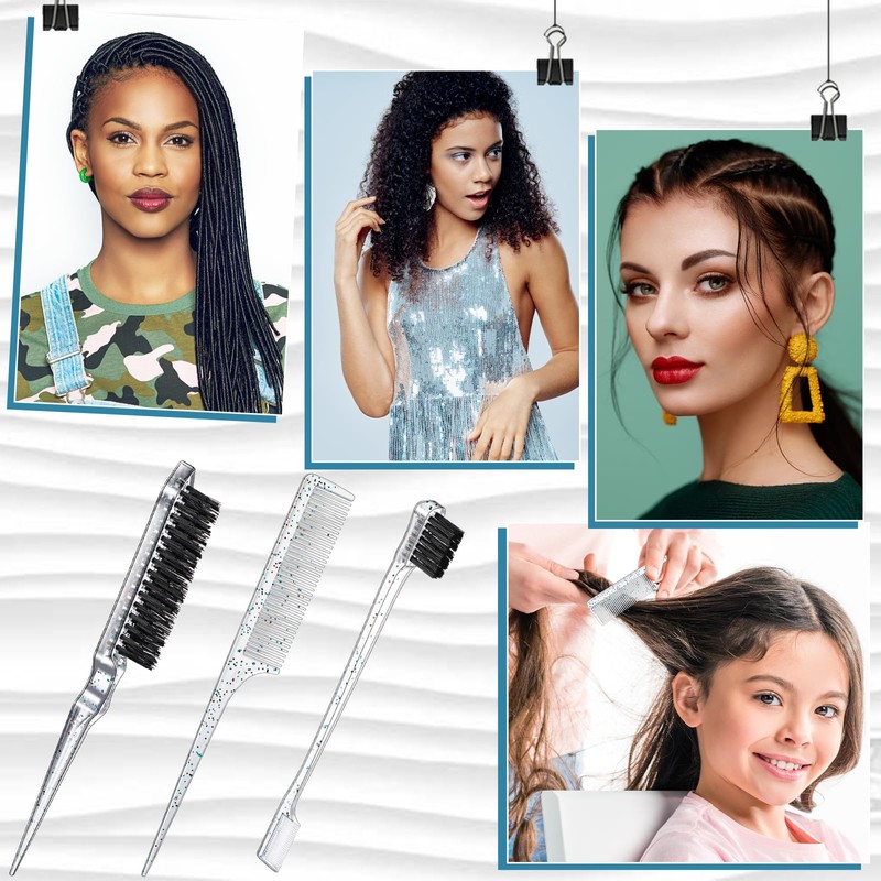 Geiserailie 3 Pcs Slick Back Hair Brush Set Bristle Hair