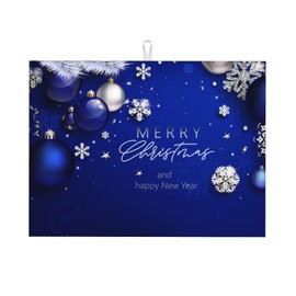 Dish Drying Mat Christmas Blue Ball Fir Branch Snowflake for Kitchen Counter Absorbent 18x24 Inch Microfiber Dishes Plate Glass Dry Draining Pad Reversible Washable