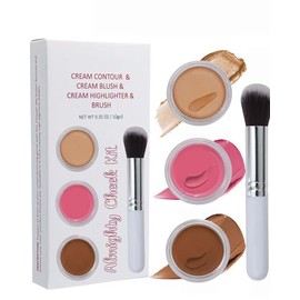 3Pcs Cream Blush Contour Highlighter Balm Makeup Set,Hydrating Tinted Miracle Glowy Face Balm Creamy Lightweight&Blendable Blusher, Highlighter Bronzer for Cheek Matte&Glitter Finish, Women Makeup- B