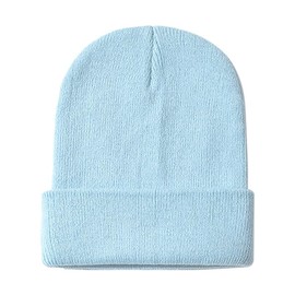 ZOORON Beanie for Men Women Warm Winter Hats Acrylic Knit Cuffed Beanie Cap Unisex Light Blue
