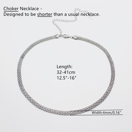 R.Universe Sterling Silver 4mm Skinny Chainmail CHOKER Necklace, 925 Minimalist Geometric Birthday Best Friend Gift For Her Mum Elegant Everyday Jewellery