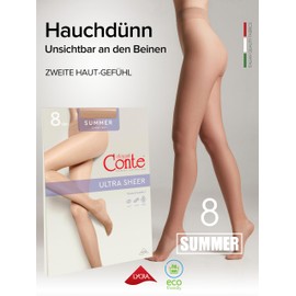 Conte elegant Sheer Women's Tights Transparent – Summer 8 Denier – Reinforced Fine Tights Women's Tights Extremely Elastic, natural