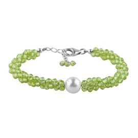 CRYSTALIS Natural Peridot Beads Twisted Rope Bracelet with Elegant Pearl, High Grade Gemstones, Chakra Healing Stones, Gift Giving Womens Jewelry, 925 Sterling Silver Bracelet 8 inch