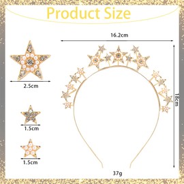 Headband Stars, Star Rhinestone Hair Hoop Headband, Women's Glitter Gold, Headband Glitter Stars Gold Headband, Rhinestone Hair Band for Women and Girls Birthday Costume Party