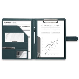 Clipboard Folder Padfolio Clipboard, Mymazn Writing Portfolio Faux Leather Clipboard with Cover for Legal Pad Holder Letter Size A4 8.5 x 11 for Business Conference Notepad Clip Board (Gray Green)