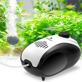 fishkeeper Aquarium Air Pump, 5W Dual Outlet Oxygen Fish Tank Air Pump for Fish Tank up to 160 Gallon 120GPH Adjustable Ultra Quiet Fish Tank Aerator Air Bubbler with Air Stone/Tubing/Check Valve