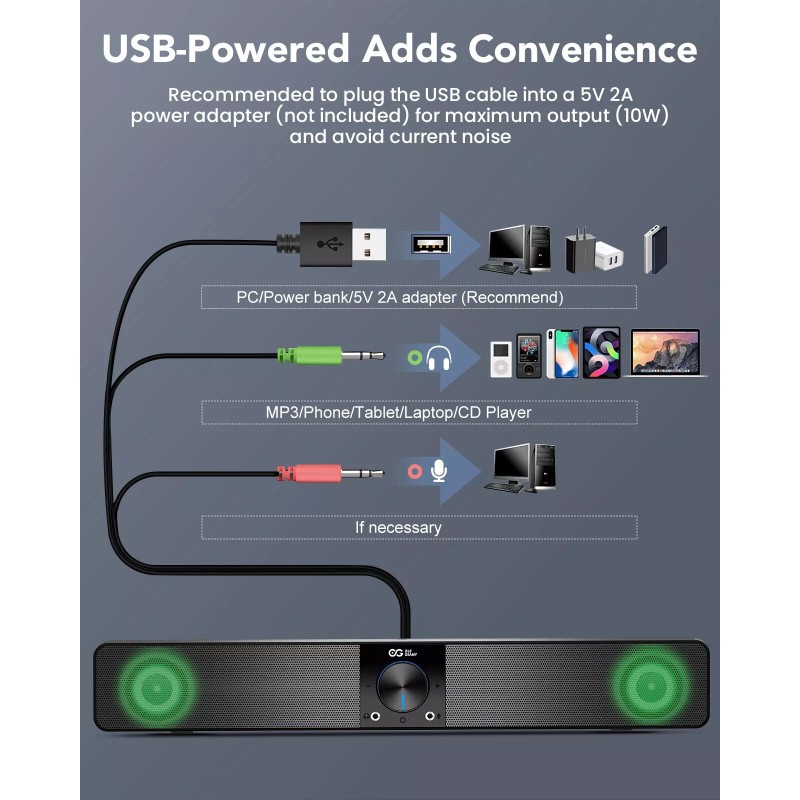 Elegiant ELEGIANT USB Powered Mini Soundbar Wired Computer Speaker