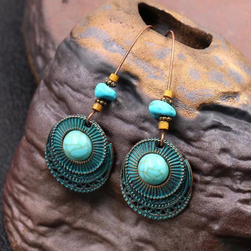 LZD Bohemia Earrings Long Dangle Earrings Drop Turquoise Vintage Antique