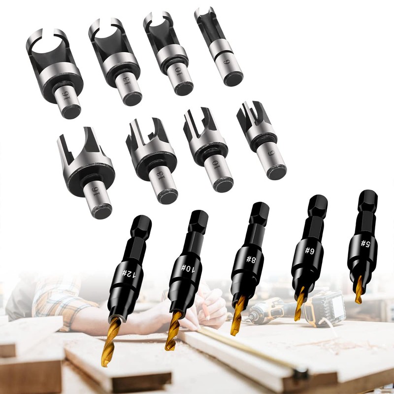14pcs Countersink Drill Bit Set Include Wood Plug Cutter Tool