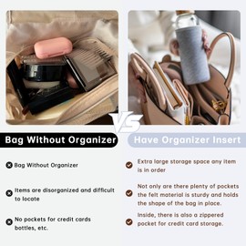 YORFULL Bag Organiser Insert, Felt Bag Organizer, Handbag Organiser Beige Tote Bag Insert Purse Accessories with 8 Pockets Medium