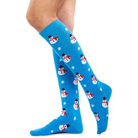 Tipsy Elves - Calcetines de Navidad para mujer, divertidos y festivos, calcetines hasta la rodilla, Hasta la rodilla - Blue Snow Man, Talla única