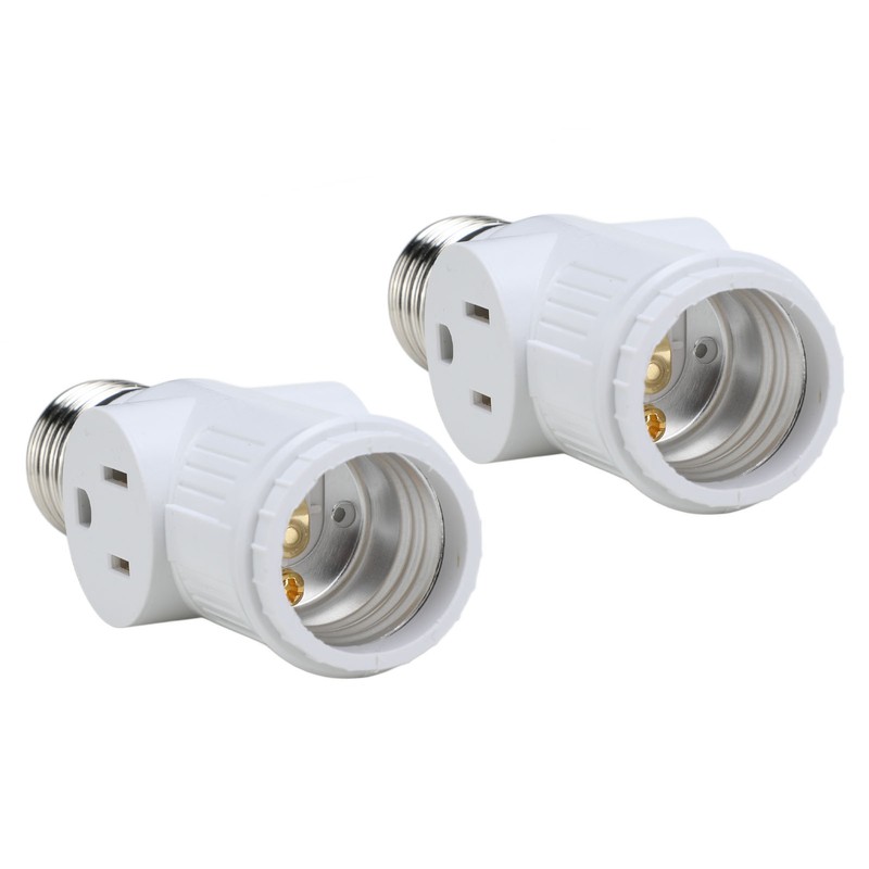 2Pcs 3 Prong Light Socket Adapter Plug White E26 Light