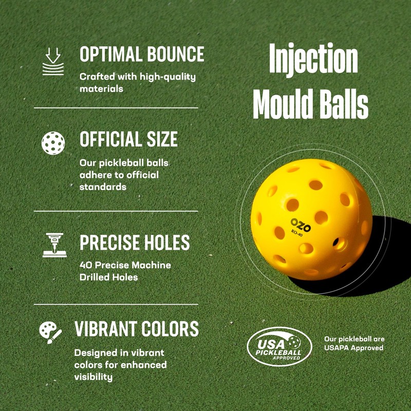 OZO Pickleball - Set of 6 Outdoor Balls, 40 holes,