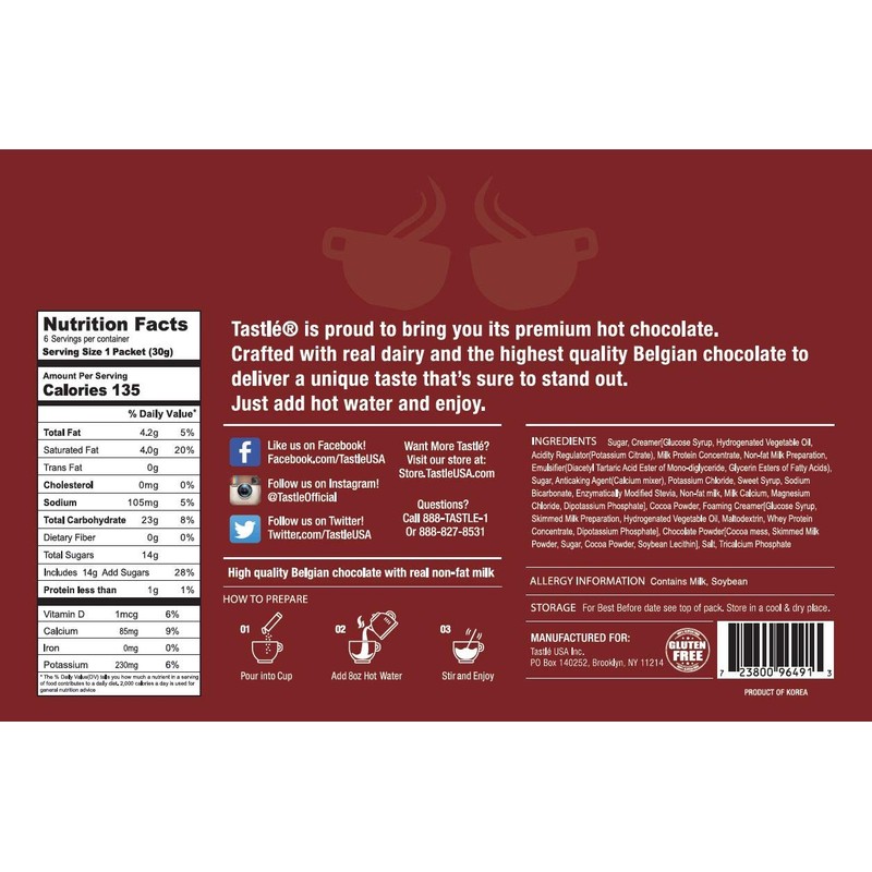 Cafe Tastle Single Serve Packets, Rich Hot Chocolate Mix, 6