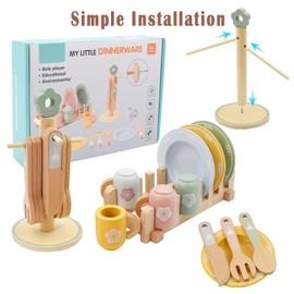 Wooden Kitchen Toys, Aolkee Toy Kitchen Dish Set,Wooden Kitchen Accessories, Toddler Kitchen Set, Kids Role Play Age 3+ Years