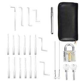 Yenghome Lock Picking Set,18 Pcs Lock Pick Tool Kit with 1 Transparent Practice Locks,2 Professional Extractor Tool for Beginners
