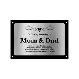 Beautifully Engraved Mom & Dad Memorial Plaque - Indoor and Outdoor Use (Silver)