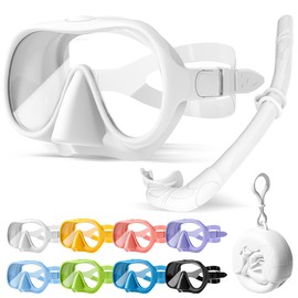 HINATAA Snorkel Set Adults, Macaron Frameless Diving Goggles, 180° Ultra Wide Vision, Anti-Fog Snorkel Mask, Anti-Leak Professional Diving Mask, Swimming Goggles for Women and Men (White Set)
