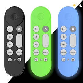 [3 Pack]AGENTNANO for Google TV Streamer 4K Silicone Remote Case Cover Glow in The Dark, Google TV Remote Control Protective Sleeve for Google TV Streamer 4K Controller with Lanyard(Black+Blue+Green)