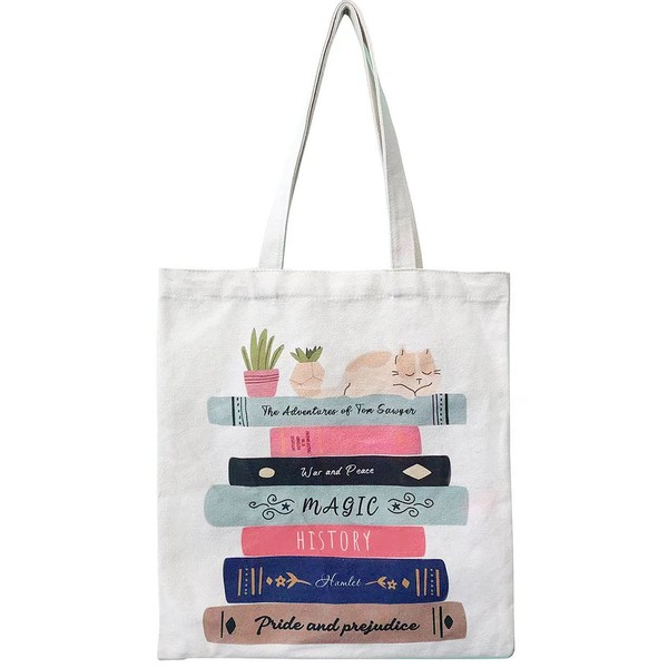 Canvas Tote Bag with Interior Pocket, Canvas Book Tote, Book