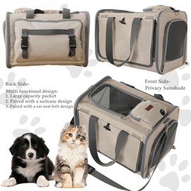 Patazone Cat Carrier Pet Bag,Small Dog Carrier Softsided for Medium Cats Puppy,Large Pocket,Breathable,Sunshine Protection Pet's Carrier Privacy Protection Outdoor Travel Kitties Kennel (Khaki)