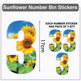 Packwith Pack of 3 Sunflower Wheelie Bin Number - 3 ideal for Office, Classroom Walls, Dustbin V1093
