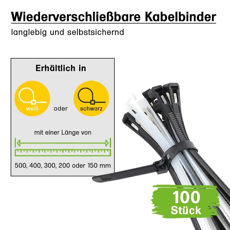 Offgridtec Reusable Self Locking Cable Ties 7.6mm x 200mm Heat