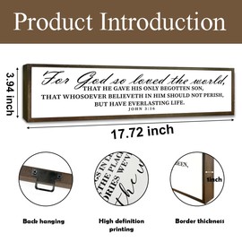 Christian Decor, Bible Verse Wall Art, Farmhouse Home Decors, Wooden Framed Wall Plaque, John 3:16 Scripture Wood Sign, For God So Loved the World Sign 17.8x4x1.2 inches